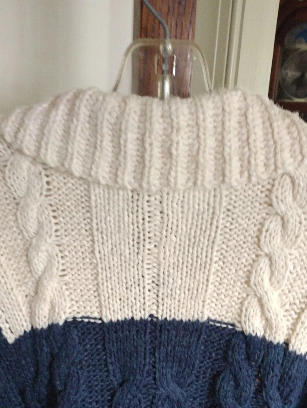 Anthropologie Pilcro Two-Tone Cable Knit Cardigan Sweater- Navy and Cream